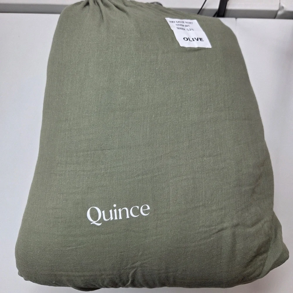 QUINCE Organic Airy Gauze Duvet Cover Set Full/Queen Olive 6664 - Picture 8 of 13